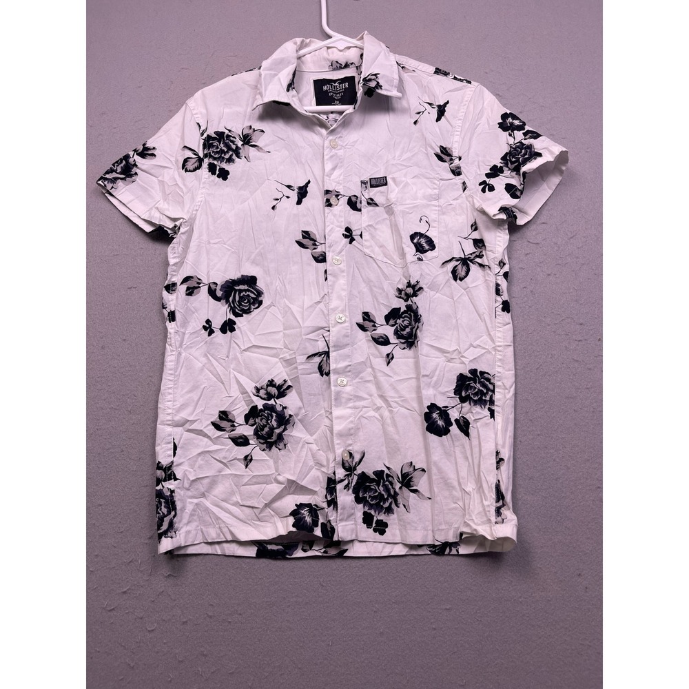 Hollister Shirt Epic Flex Stretch Floral White Blue XS Mens
